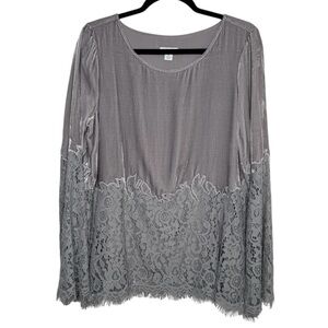 Sundance womens M velvet lace light gray tunic silk blend top Lagenlook fairy